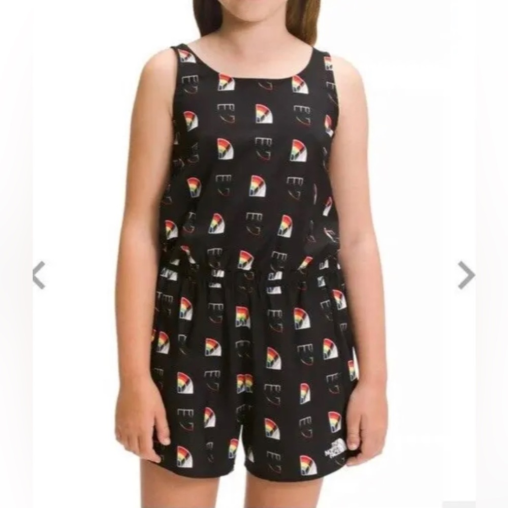 Q3 NWT The North Face Girl Black Rainbow Print FlashDry Romper Youth S Small 7/8
